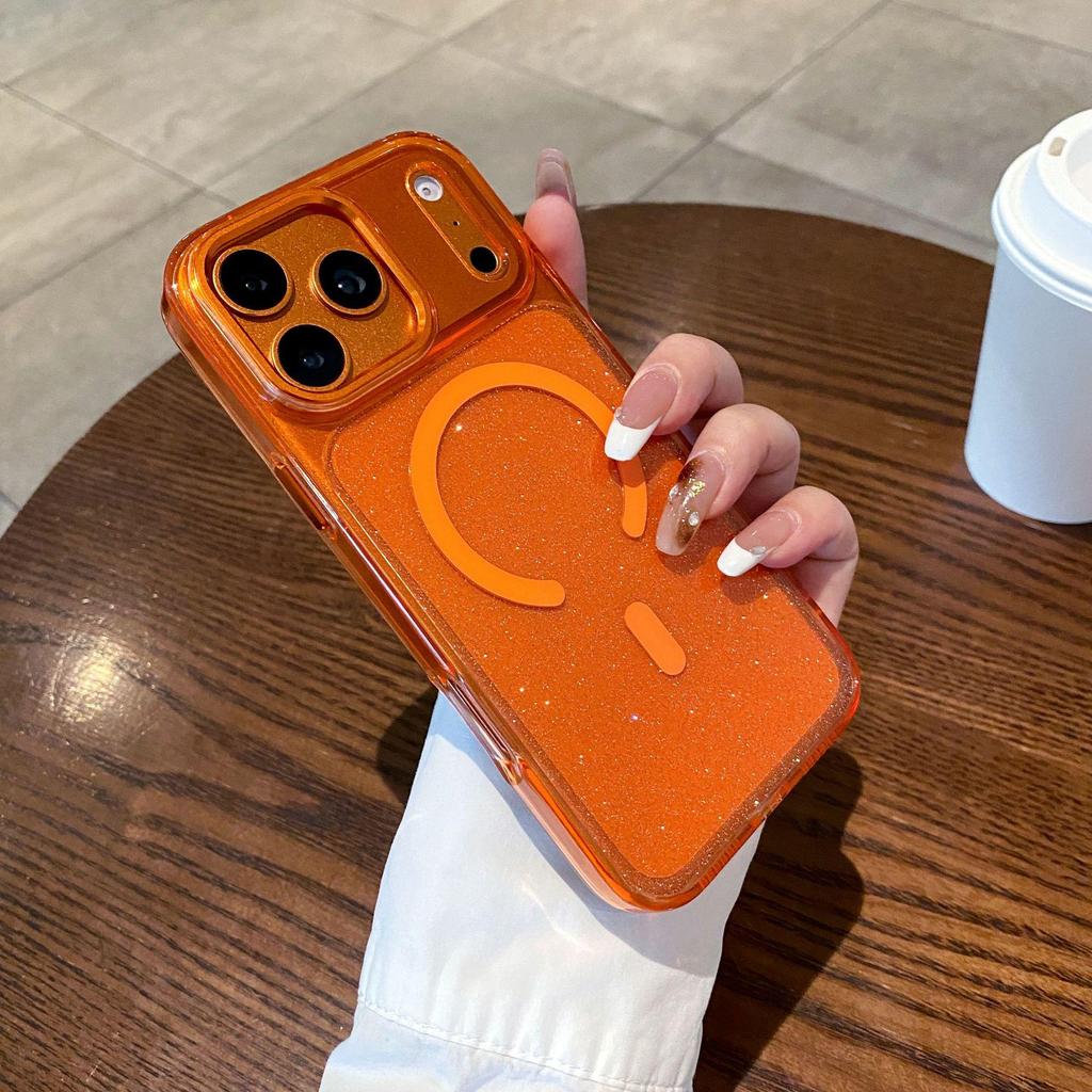 Compatible with iPhone 14/16 Pro/17 Pro Max: High Transparency, Drop-Proof, Glitter Magnetic Suction Case