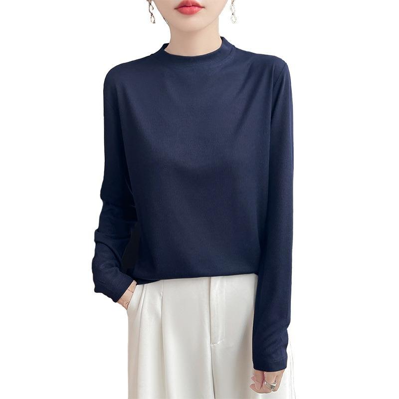 Nuovo Top Base Layer alla Moda Maglia Base T-shirt Collo Alto Maglione Lavorato a Maglia Leggero Stile Primavera/Autunno da Donna
