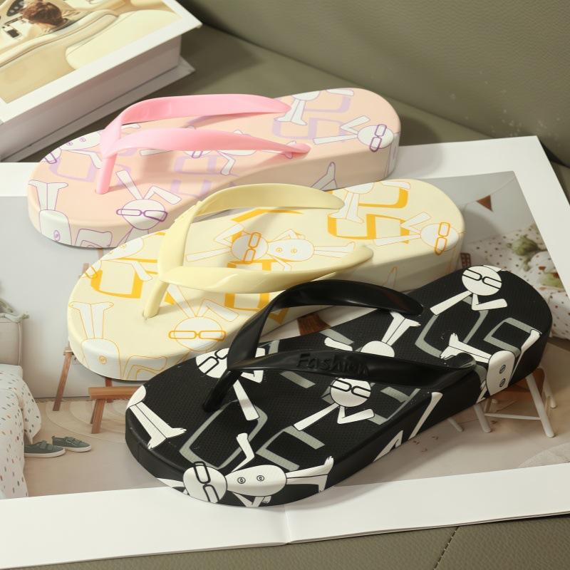 

Flip-flops female summer student casual printing outer wear medium heel non-slip soft bottom beach slippers 40 жовтий