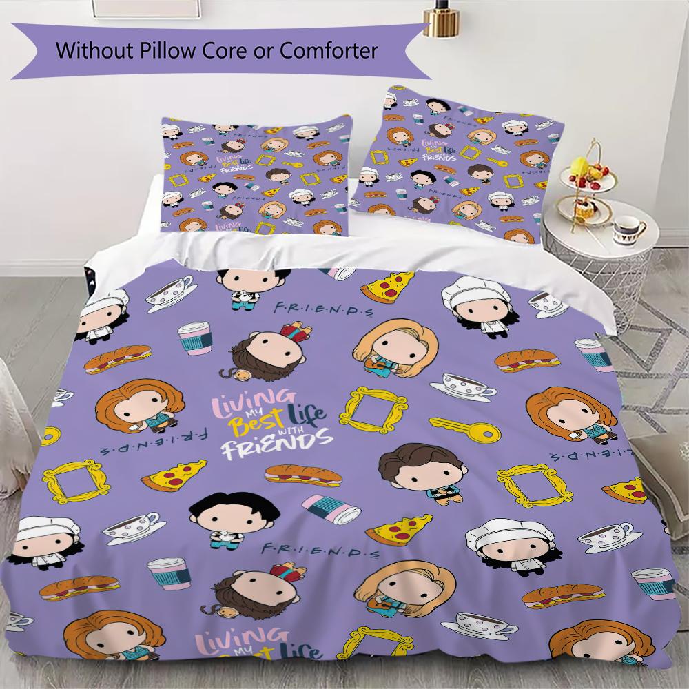 1PC Friends Theme Bedding Quilt Set Quilt Cover Pillowcase Home Decoration Birthday Gift (1 * Duvet Cover + 2 * Pillowcase, Without core)A8
