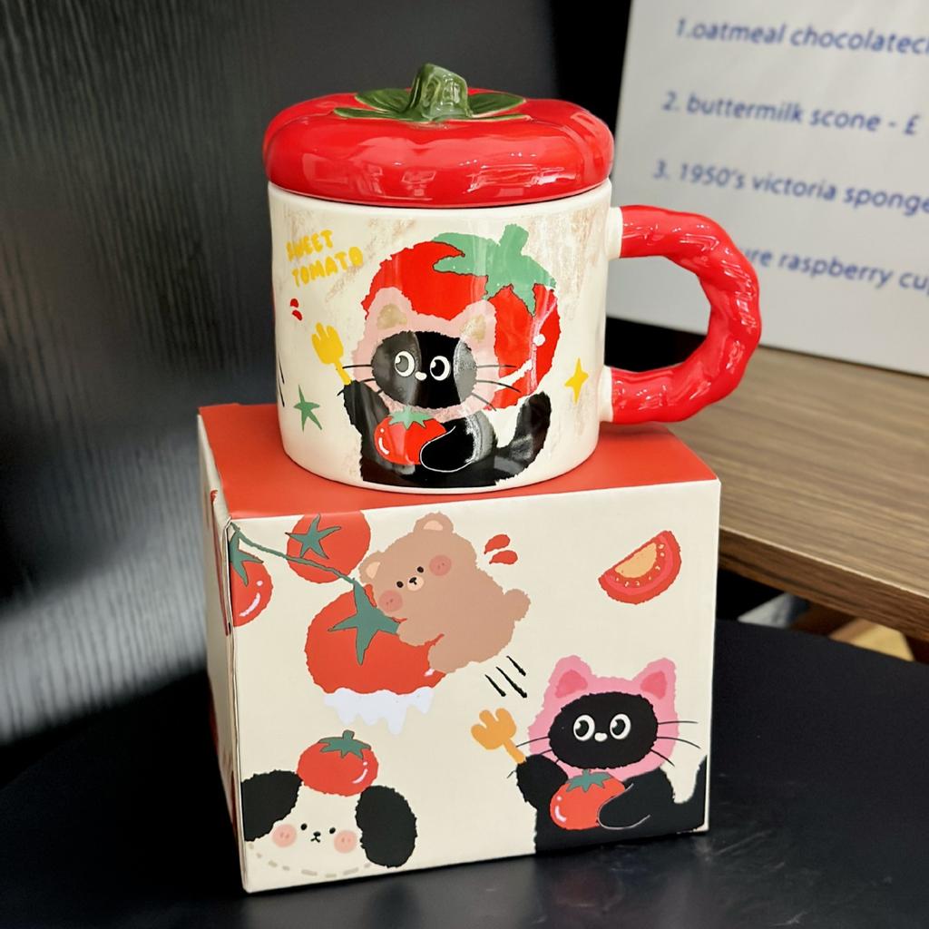 Cartoon Cute Persimmon Mug with Lid Cute Animal Ceramic Household Water Cup Good Looking Cup Souvenir