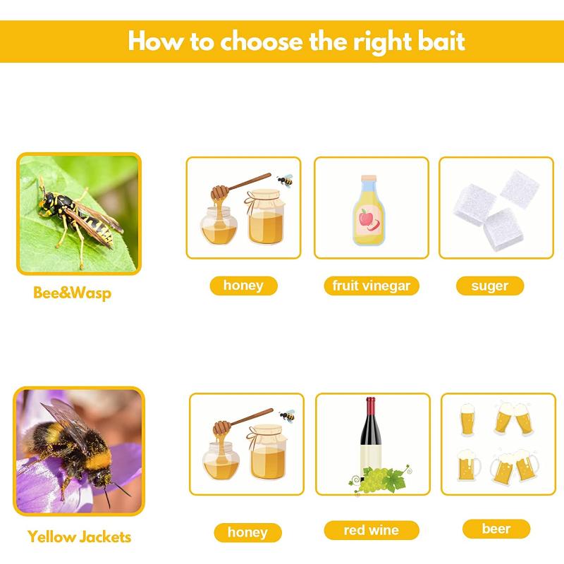 Solar Wasp Traps  Hanging, Yellow Jacket Trap with UV LED Light, Reusable Bee Trap Catcher for Hornets,Flying Insects Killer