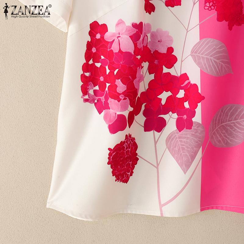 ZANZEA Women Casual Round Neck Short Sleeve Summer Floral Blouse