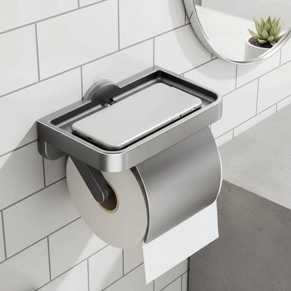 Wall-Mounted Paper Roll Storage Shelf No-Drill Toilet Paper Shelf Sturdy Tissue Rack Washroom