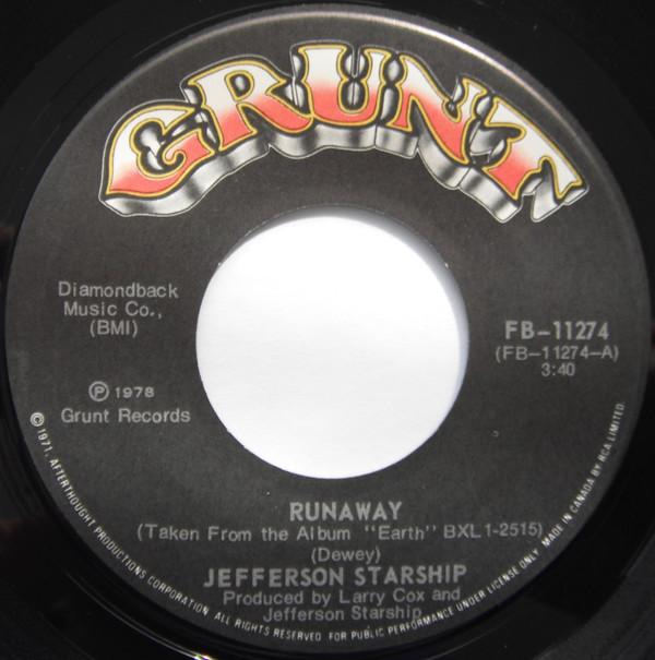 

7-дюймовая пластинка JEFFERSON STARSHIP Runaway Hot Water FB11274 GRUNT 1978 Канада Рок Б/у