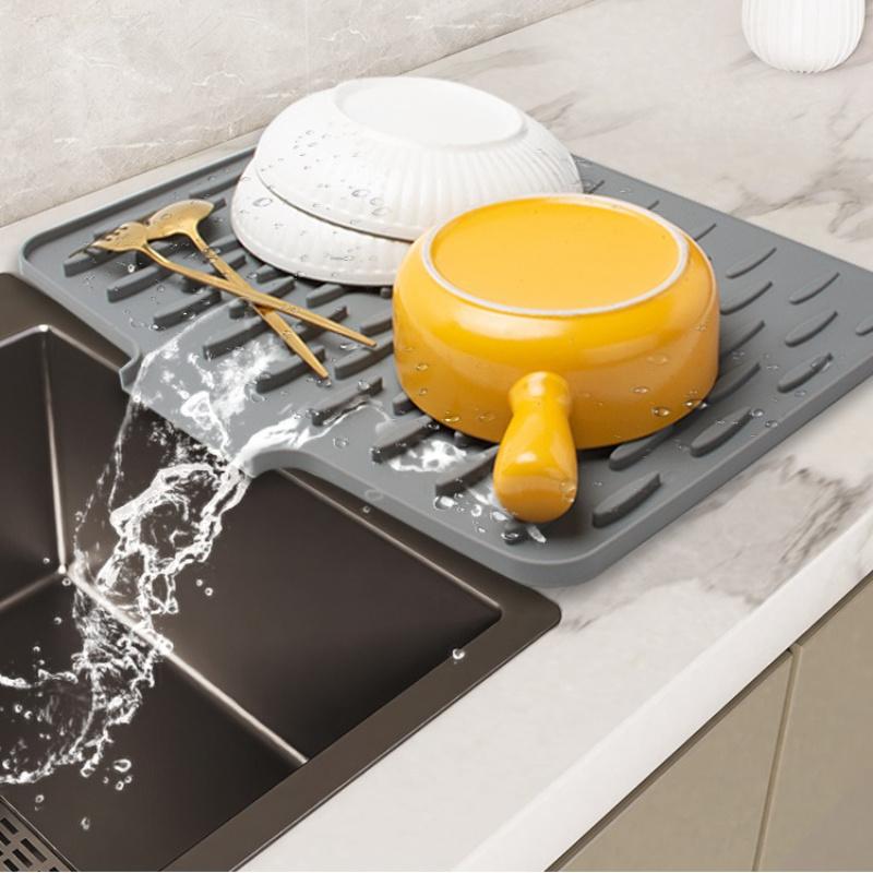 1pc Anti Slip Kitchen Silicone Drain Pad, Heat-Resistant Kitchen Counter Pad For Sinks, Silicone Tableware Drying Pad, Dish Rack