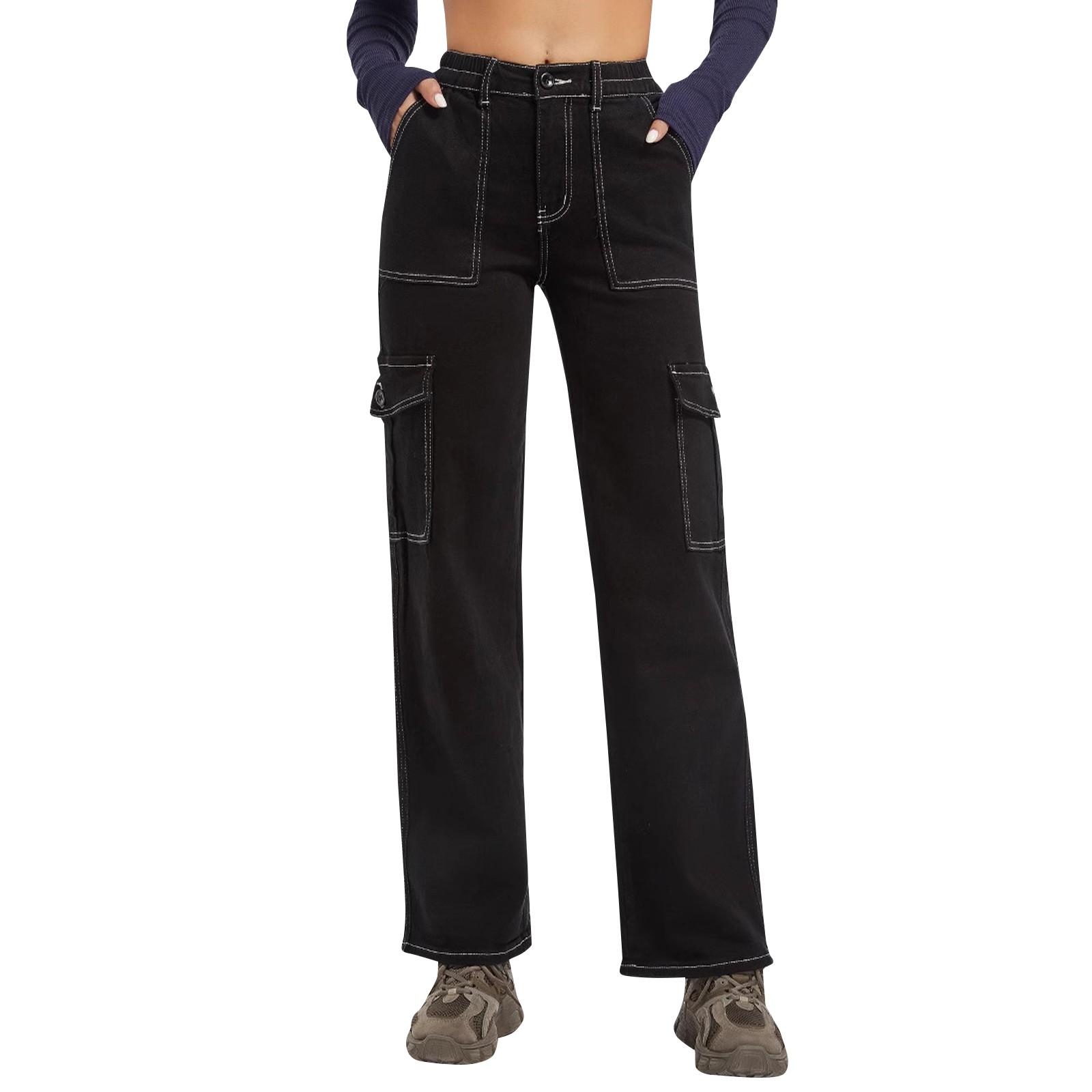 

Синие цветочные карманы больших размеров, широкие брюки для женщин, джинсы M чёрный