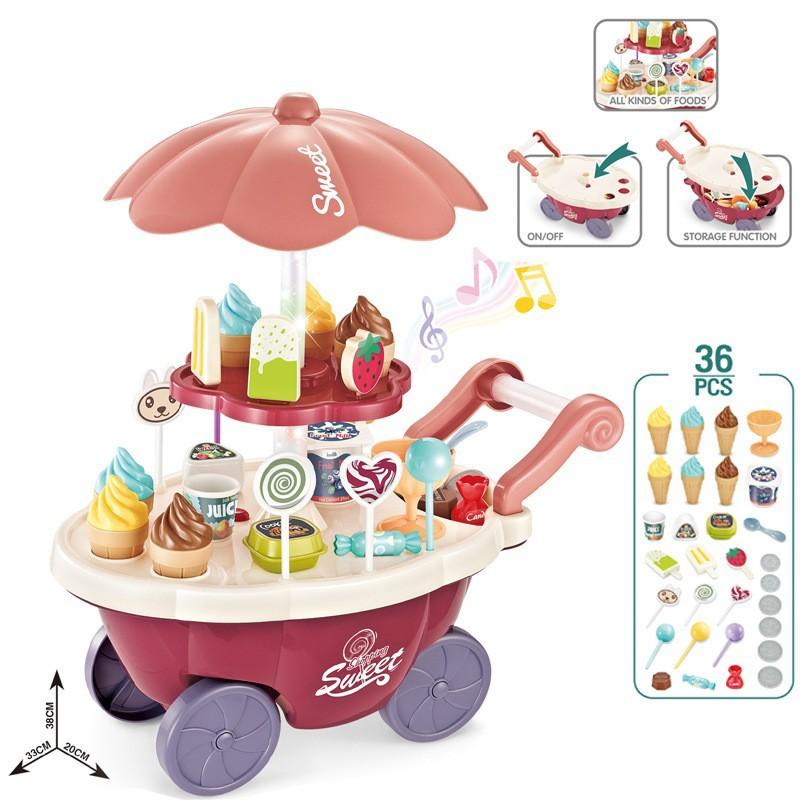 Children'S Play House Kitchen Toys Lights Mini Candy Trolley Girls Ice Cream Ice Cream Shop Supermarket Set