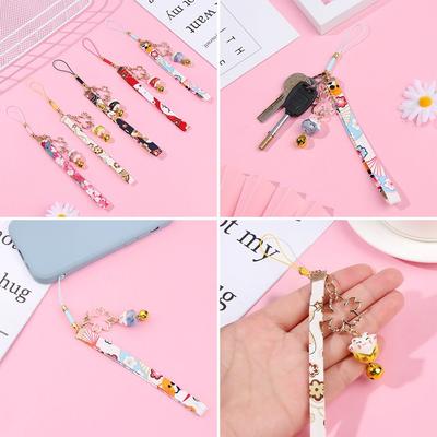 Cat Keychain Wrist Rope Phone Strap Lanyard Lucky Cat Bell Sakura Phone Lanyard Anti-lost Lanyard