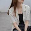 Women Summer Short Sleeve Lapel Loose Fit Business Suit Jacket with Pockets Solid Color
