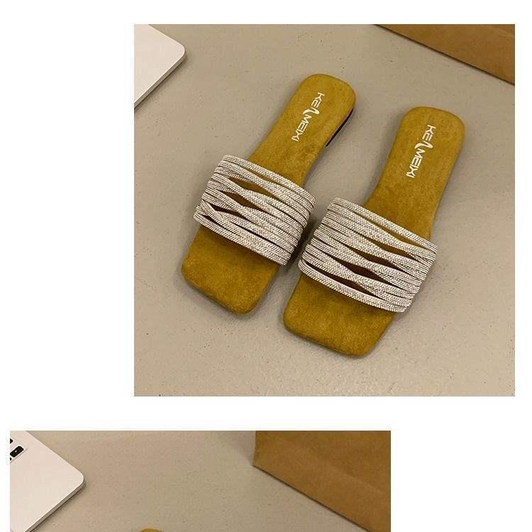 

Летние плоские шлепанцы с феей из стразов 2025: Женские стильные босоножки с открытым носком и квадратным мысом 40