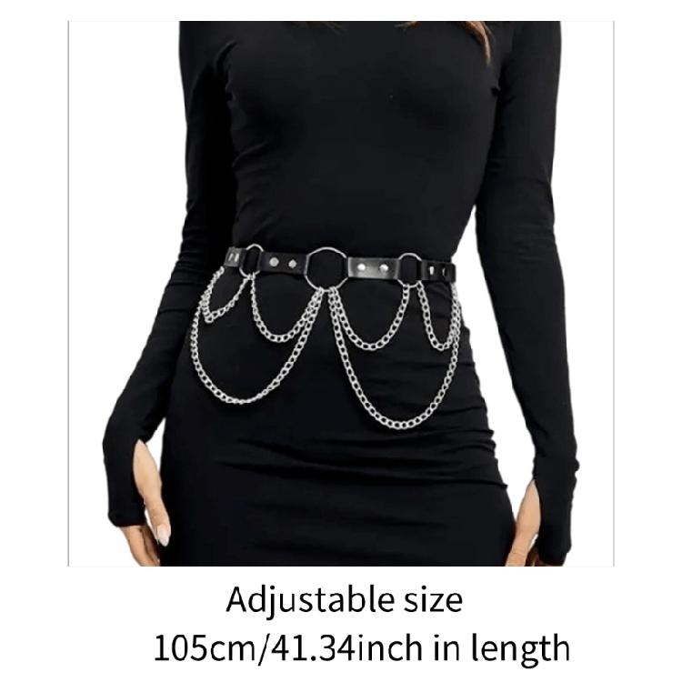 Gothic Clothing Accessory For Women Edgy Punk Belt Adjustable Wide Waist Chain Faux Leather Street Style Waistband
