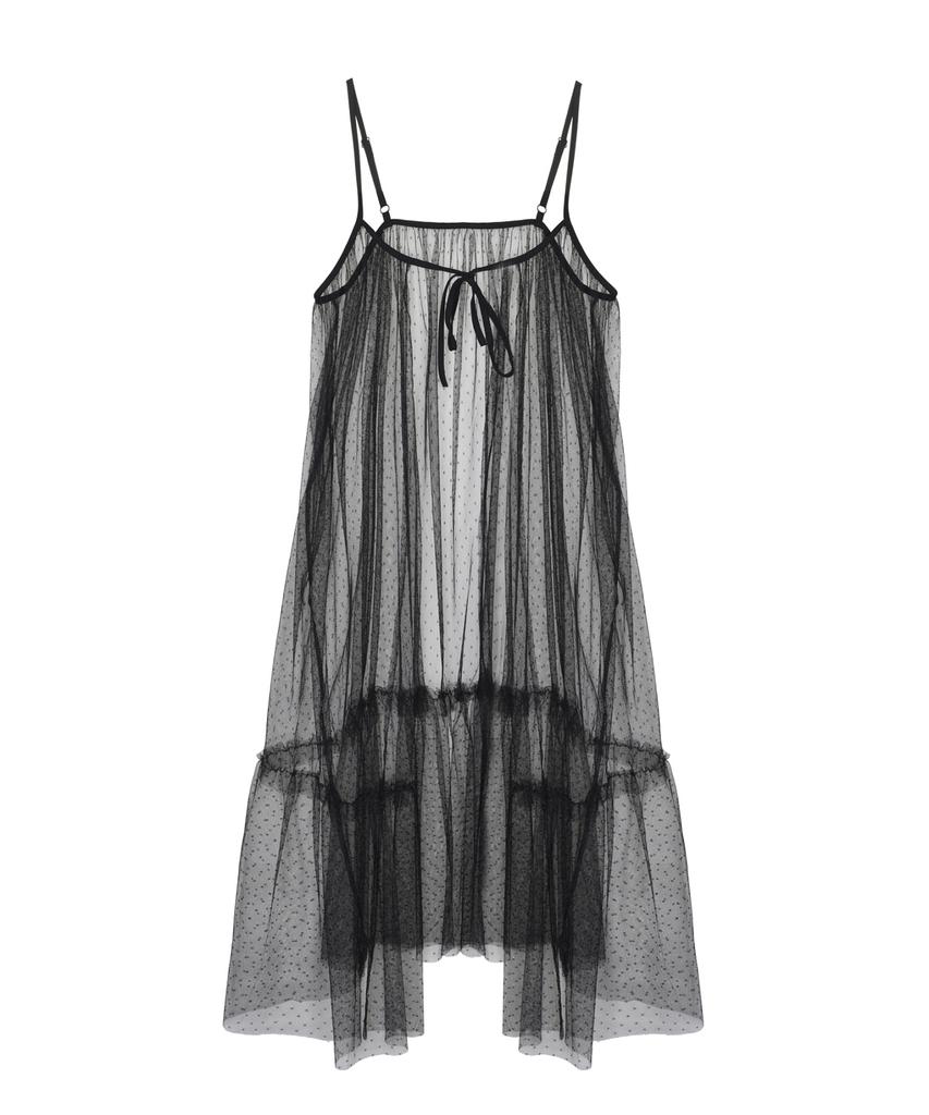 Robe Nigaennikol à Pois Transparente Superposée avec Remplissage_Noir