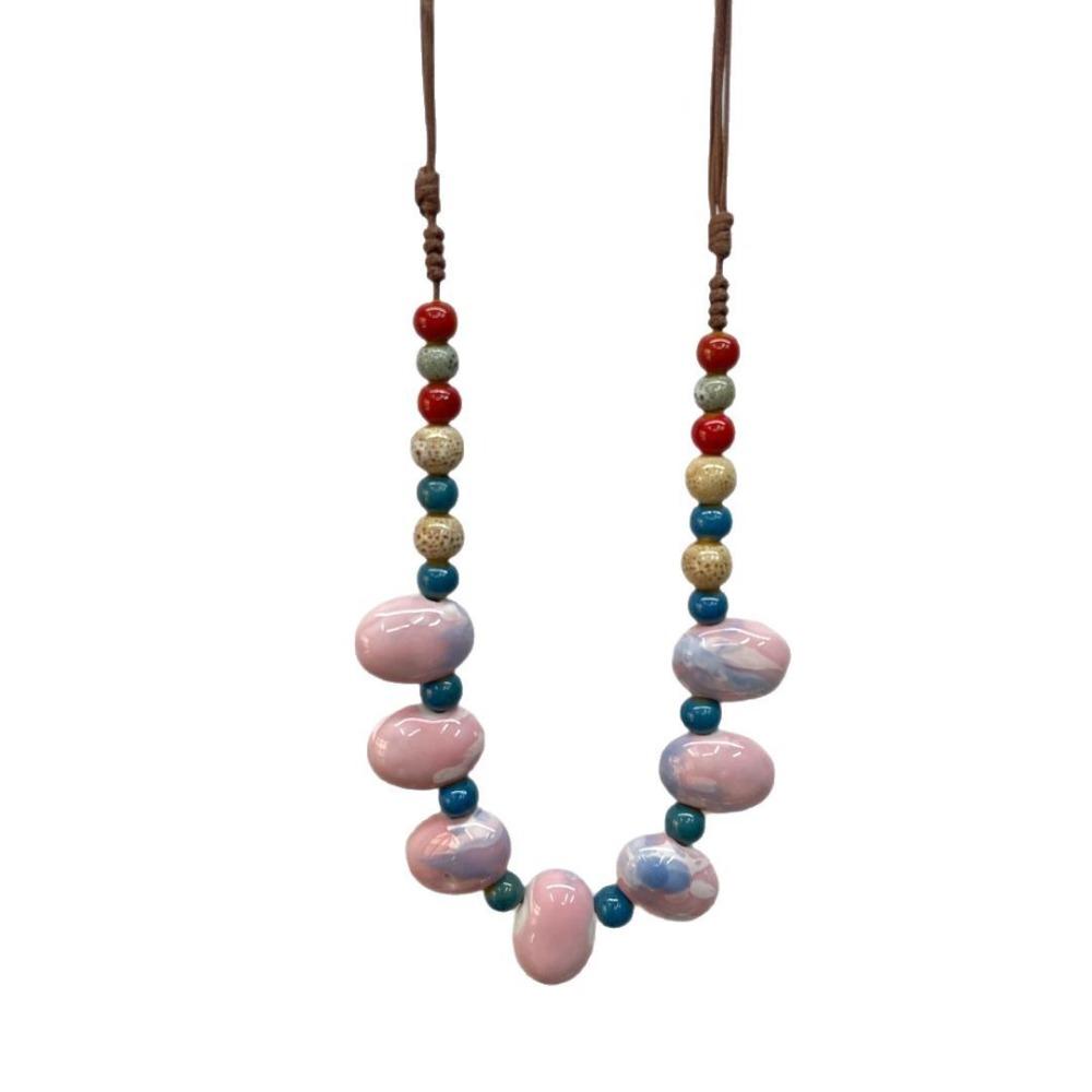 Choker Colored Beads Necklace Exaggerate Ethnic Style Necklace Bohemia Ceramic Necklace  Gift