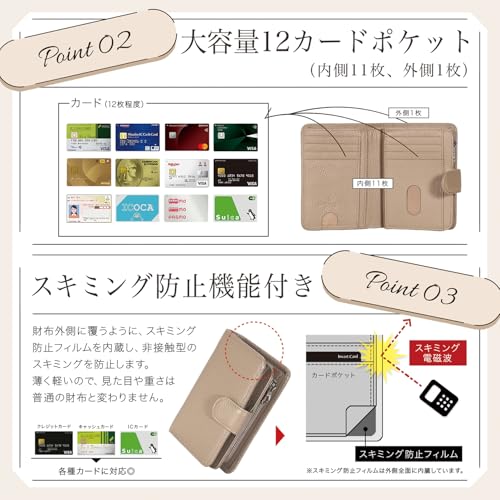 BLUE SINCERE Women's Genuine Leather Bifold Wallet with RFID and Anti-Skimming Features, Large Capacity, 15 Card Slots, Compact Size, and Coin Purse /