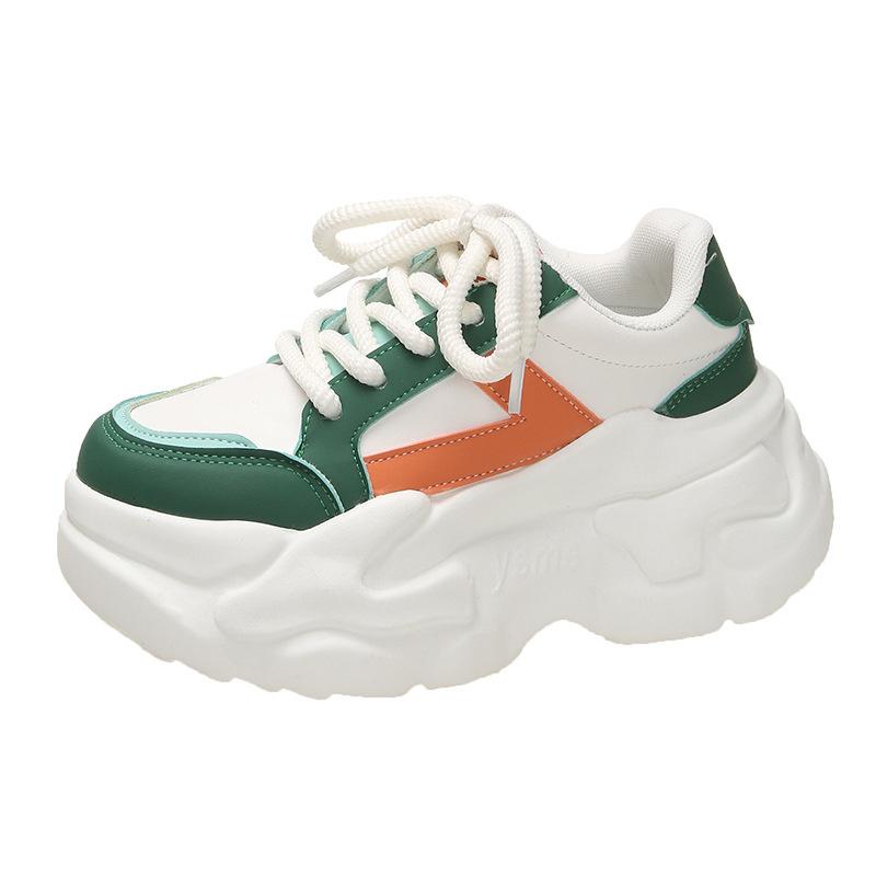 Women New Autumn Fashion Hidden Heels Sports Dad Shoes  Spring Platform  Leather Sneakers