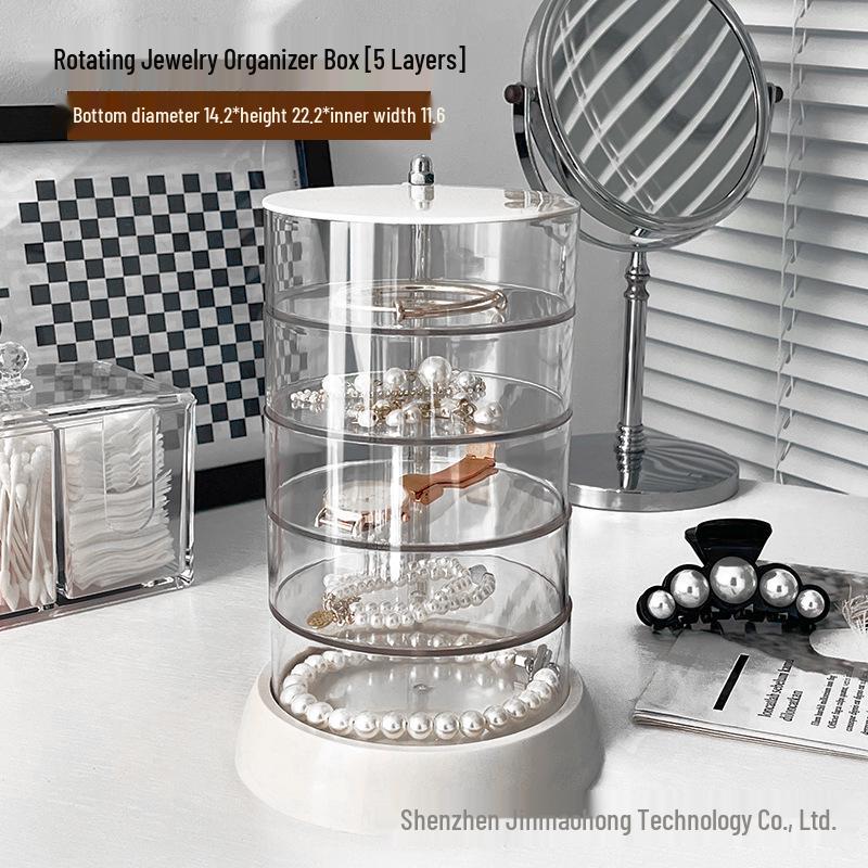 Rotating Transparent Jewelry Storage Box for Earrings, Necklaces, and Hair Accessories