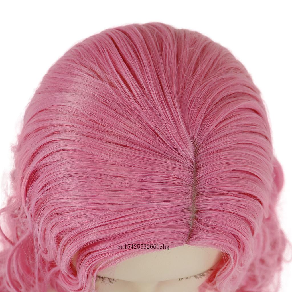 Pink Wigs for Women Synthetic Hair Long Curly Wig with Side Bangs Anime Cosplay Party Halloween Red Costume From Heat Resistant