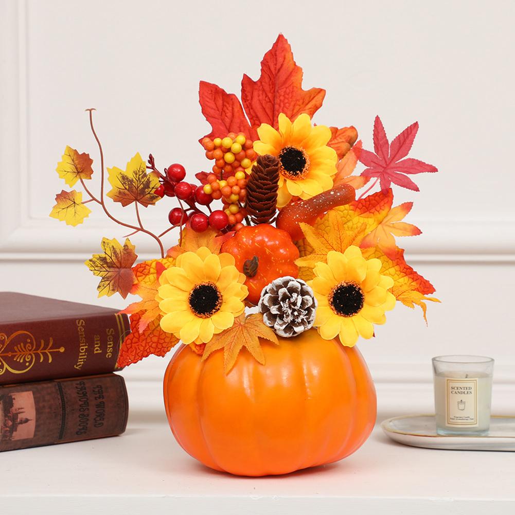 Artificial Pumpkin Ornament Maple Leaf Pine Cones Berry Sunflower Halloween Layout Prop For Table Decoration
