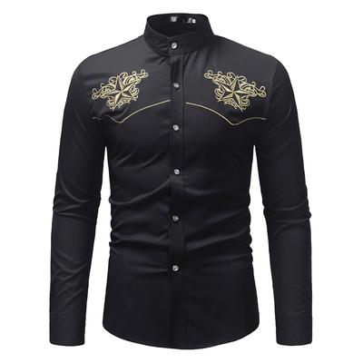 Autumn and Winter Men's Casual Court Style Large Size Embroidery Long-sleeved Stand-up Collar Men's Shirt Men's Tops Fashionable