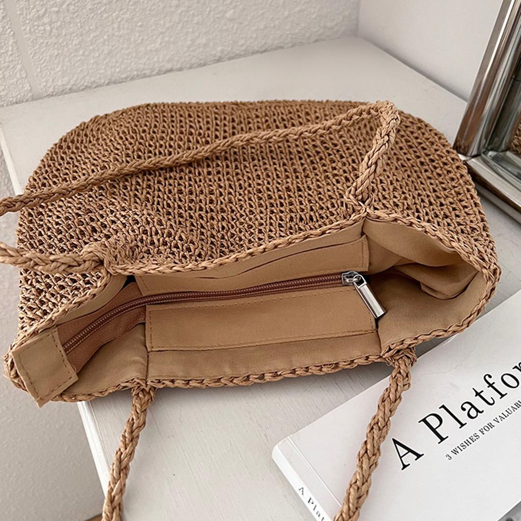 Rattan Summer-Beach Shoulder Bag Large Capacity Travel Journey Bag Vacation Bag Bucket Bag for Women Girl Beige/Coffee