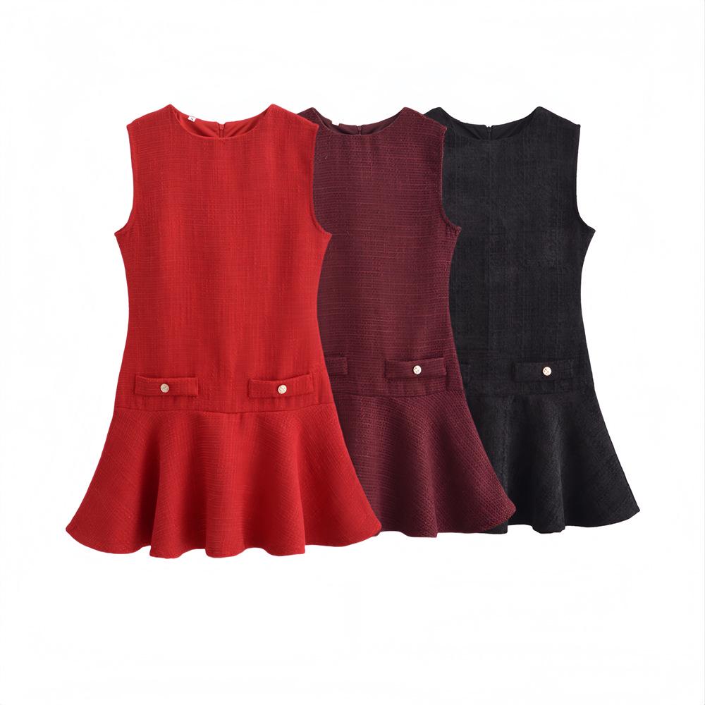 

2025 Spring Women s Textured Slim Fit Sleeveless Dress L вино красного
