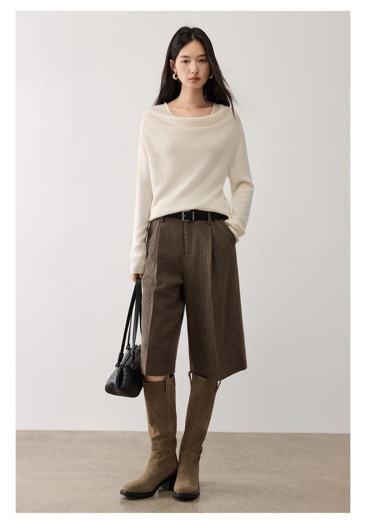 Cashmere Loose Neck Sweater - Women's Autumn/Winter 2026 Knit, Versatile & Slimming Solid Color
