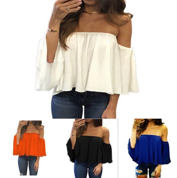 Blusa Estiva Casual da Donna di Pregiata Qualità, Moda, Scollo a Barca, Manica Lunga