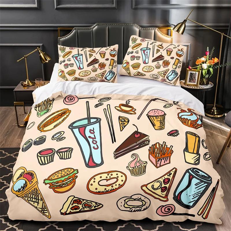 Cartoon Foods Duvet Cover Delicious Pie for Kids Teen American Fast Food Theme Bedroom Decorations Polyester Quilt Cover Queen