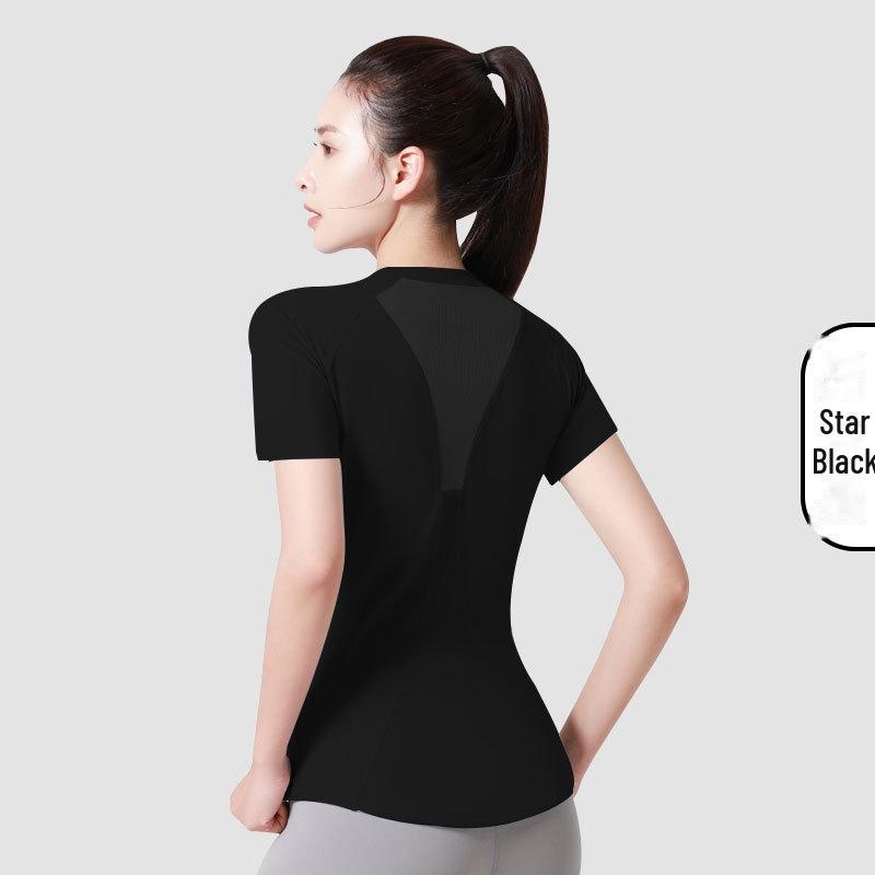 Juyitang Women's Mesh Short-Sleeve Yoga T-Shirt: Breathable, Chest-Shaping Fitness Wear