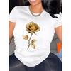 European Size European Size Ladies' T - Shirt With Golden Rose Pattern, Made Of Pure, Comfortable And Beautiful