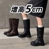 Black Three-button High Martin Boots Women's Soft Leather Thick-soled Thick Heel British Style But Knee Versatile Western Boots Women