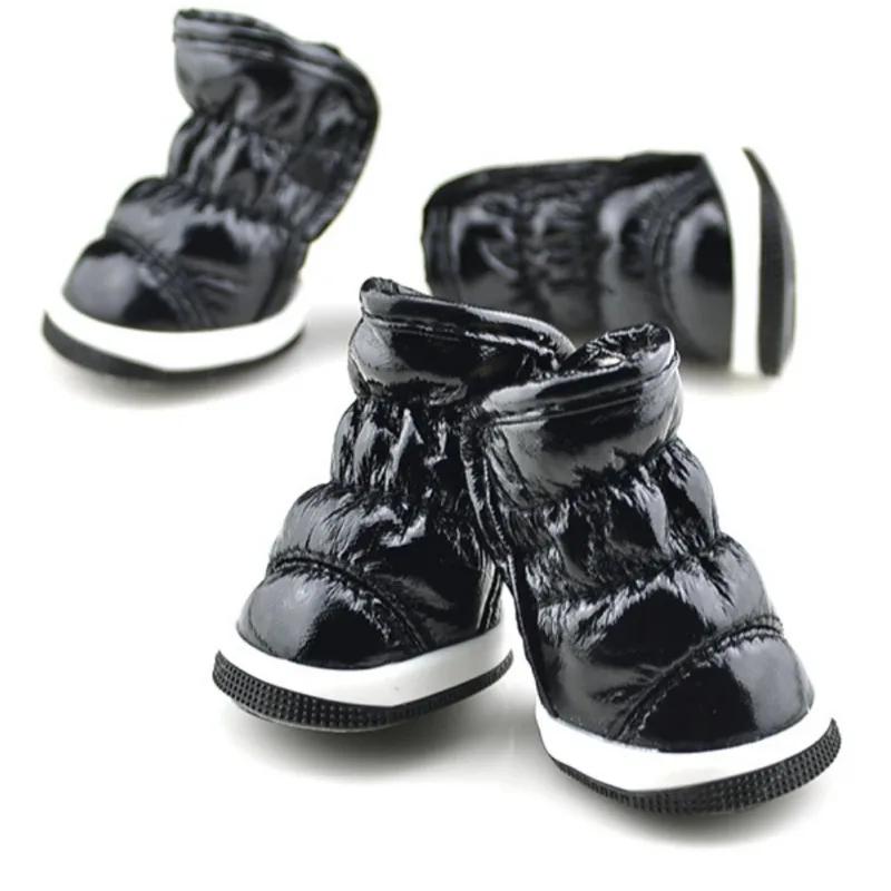 4Pcs/Set Warm Dog Snow Boots Waterproof Anti-Slip Dog Shoes Small Dogs Puppy Cat Winter Fleece Boots Slip-resistant Pet Shoes