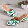2024 European-American Style Women's Round Toe High Heel Slip-On Graffiti Sandals