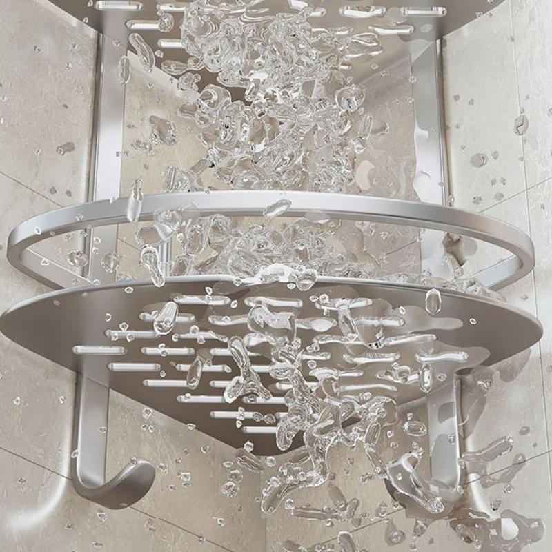 Space Aluminum Bathroom Shelf No Punching Shower Caddy Sheves Kitchen Storage Basket Adhesive Suction Corner Shelves Shower