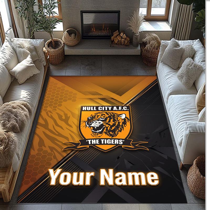 Hull FC Crystal Velvet Rug, Custom Name Text Personalized Non‑Slip Floor Mat for Home Decor Gift