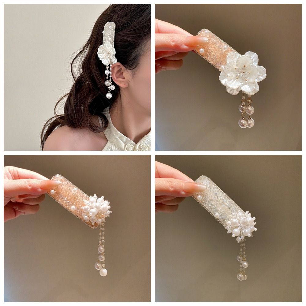 Flower Pearl Tassel Barrettes Elegant Chinese Style Side Clip Cheongsam Decoration