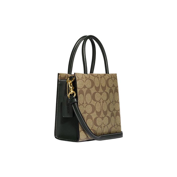 Coach Cally 17 Classic Monogram Print Magnetic Closure Coated Canvas And Leather Mini Handbag Women handbags Khaki CF381-IMRQE