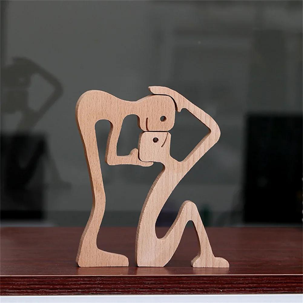 Cucciolo di Famiglia Legno Cane Artigianato Statuetta Ornamento da Tavolo Scultura Modello Decorazione Casa Ufficio Scultura Animale Regalo di Natale