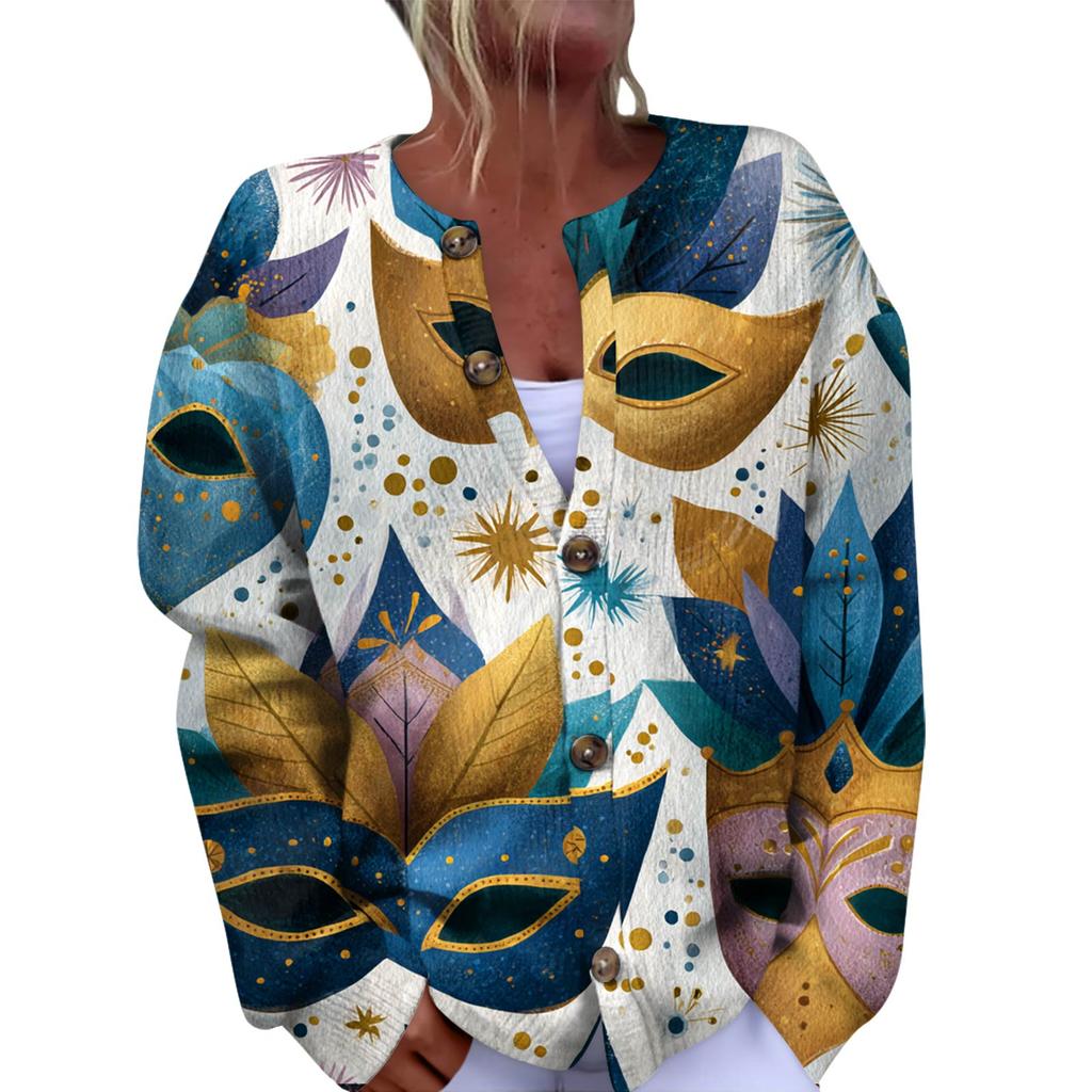 Dámský módní festivalový pletený kardigan s dlouhým rukávem a zapínáním na knoflíky