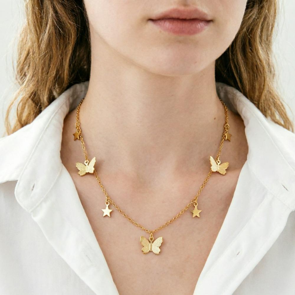 SUMENG New Gold Color Silvery Butterfly Stars Chain Necklace for Women Fashion Choker Clavicle Chain Jewelry Accessories Gift
