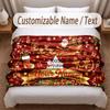 Christmas Theme Soft Blanket Personalized Custom Name Text Print Warm Blanket Home Sofa Bedroom Decor