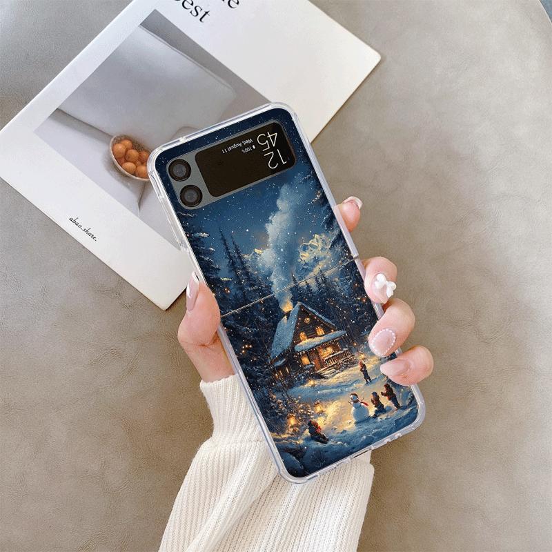 

Winter Snow Mountain Village scenery Christmas Phone Case for Samsung Galaxy Z Flip 5 4 6 7 Soft Cover for Zflip 4 3 Clear Shell Galaxy Z Flip6