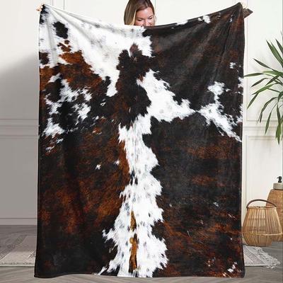1Pc  Rustic Cow Print Fleece Blanket Western Farmhouse Soft Throw Blanket For Couch Bed Living Room