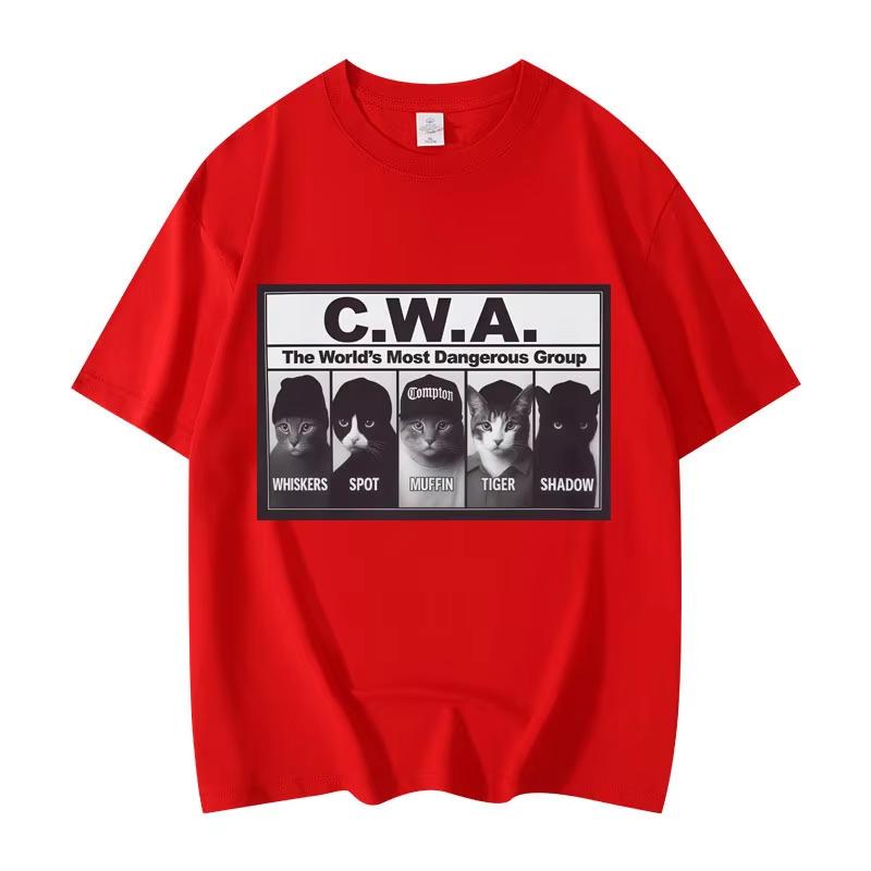 Summer Unisex Vintage Top Fashion Tee CWA The Worlds Most Dangerous Group Funny Cat Meme Graphic T Shirts Fashion Vintage Short Sleeve T-shirt