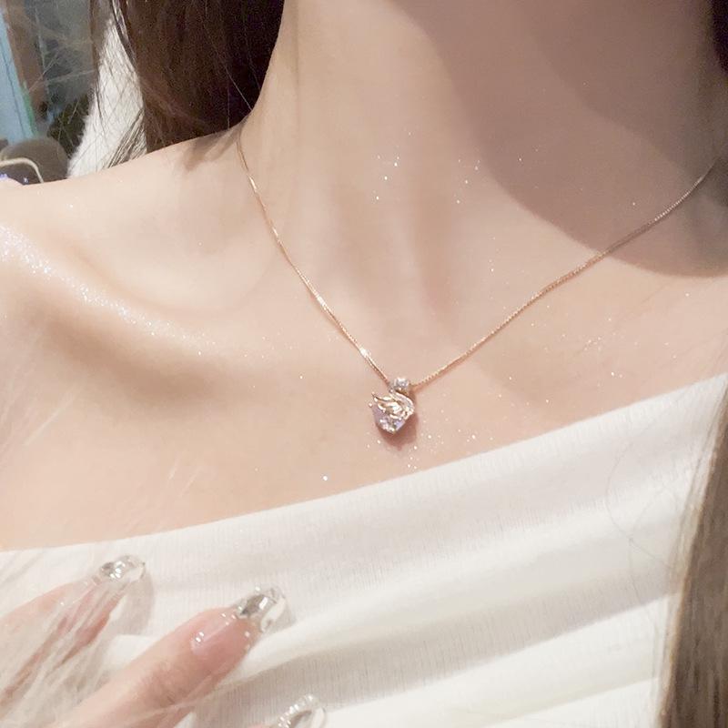 

S925 Silver Swan Zircon Necklace - Elegant Versatile Women s Clavicle Chain