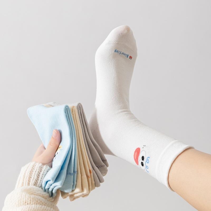 Lustige und niedliche Socken für Mädchen im Frühling und Herbst, dünn und süß mit Ausdruck, mittelhohe Socken, trendige Plüschsocken, lockere Socken