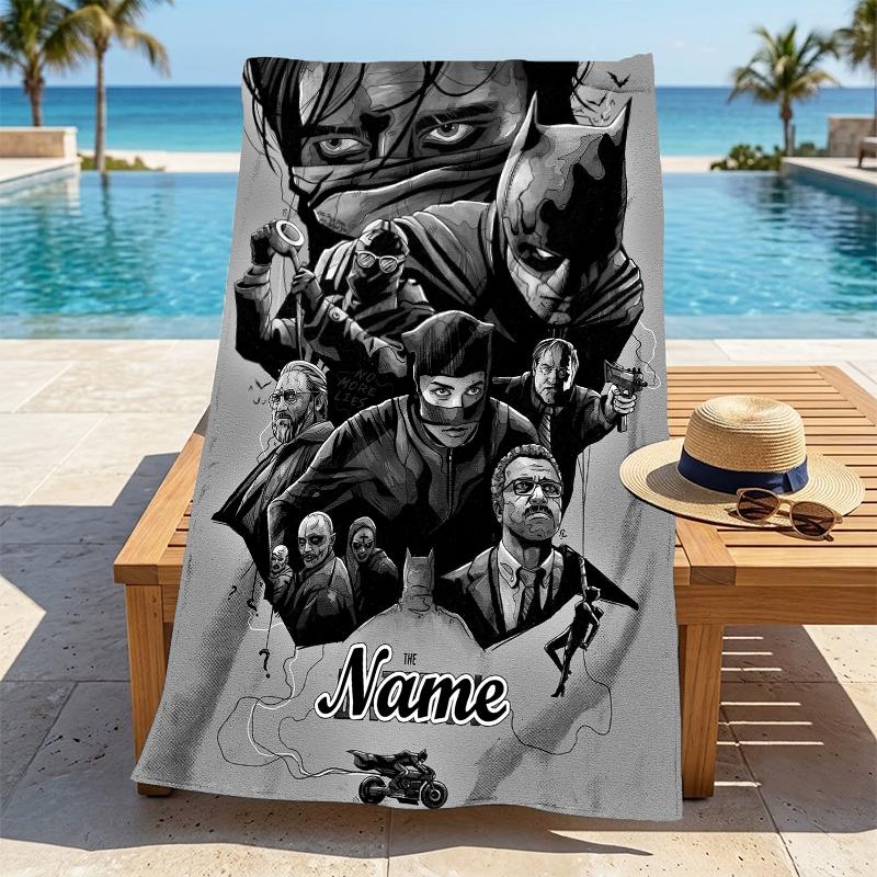 Custom Name Batman Night Stylish Digital Printing Beach Towel Quick‑Drying Absorbent Blanket for Beach Pool Gym Travel