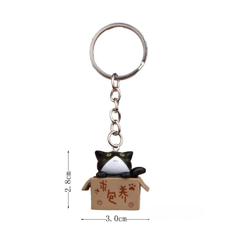 Plastic Three-dimensional Couple Cartoon Key, Little Cat Keychain Ring, Chain