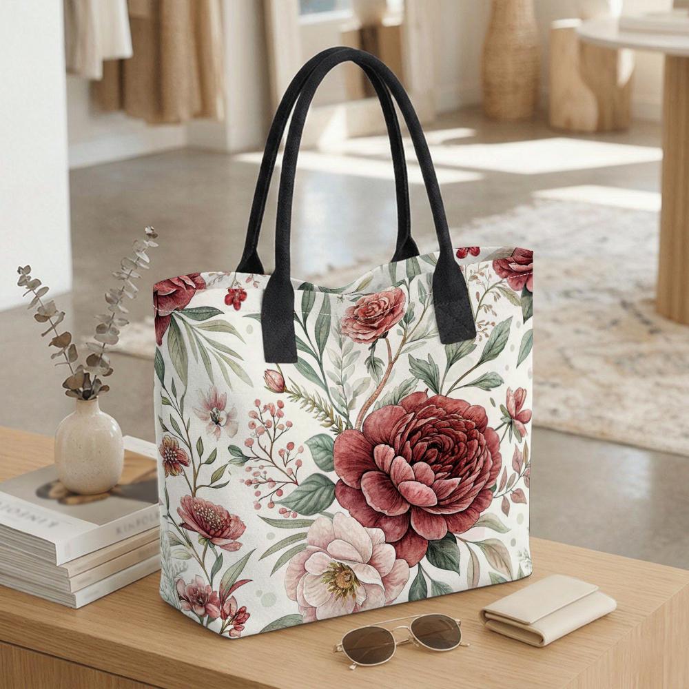 Floral Print Tote Bag Fashionable Daily Carry All Handbag for Casual Use